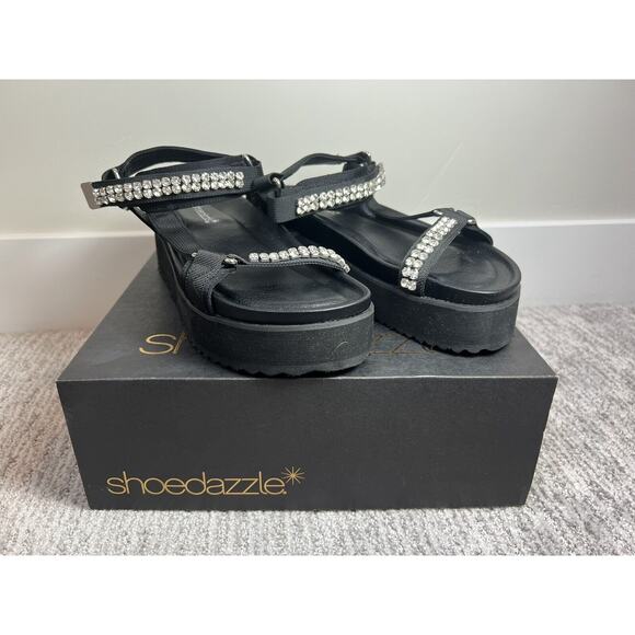 Zaria Platform Sandal, Black, Rhinestones, Y2K Style, NIB - Picture 3 of 7